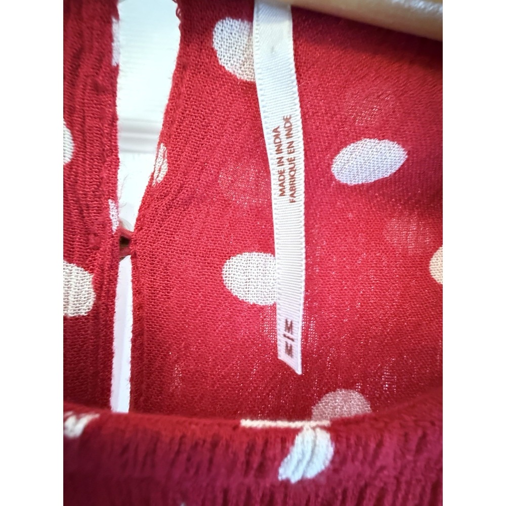 Free People Maxi Dress Women Medium Red Polka Dot Smocked Flutter Sleeve Boho - Picture 3 of 12